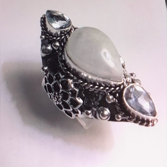 Blue Topaz Moonstone 925 Sterling Silver Ring